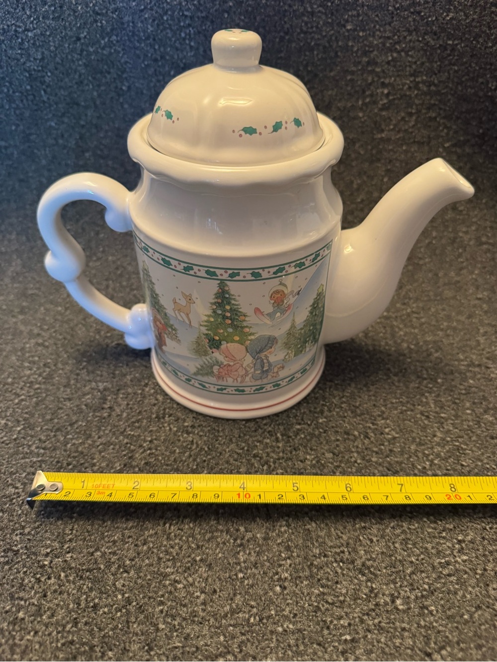 Vintage 1994 Precious Moments Christmas Winter Scene Teapot w/ Lid - Retired - Picture 2 of 13